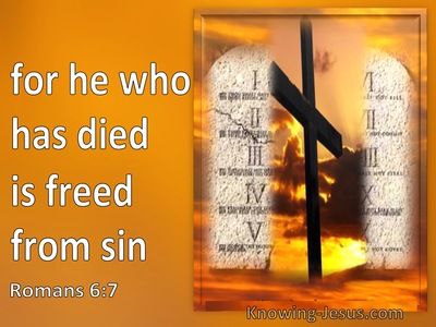 Romans 6:7 For He Who Has Died Is Freed From Sin (orange)